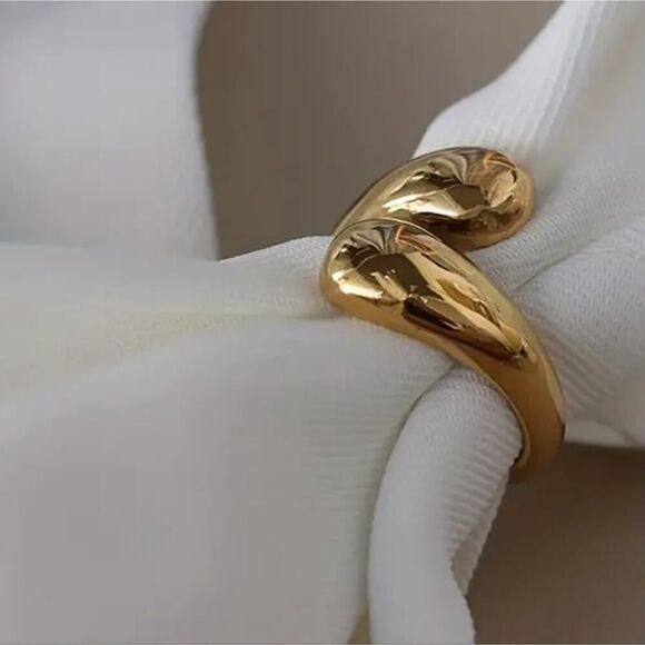 Smooth Double Ball Beads Rings Adjustable Gold Tone Geometric Style Fashion Ring - Picture 6 of 8